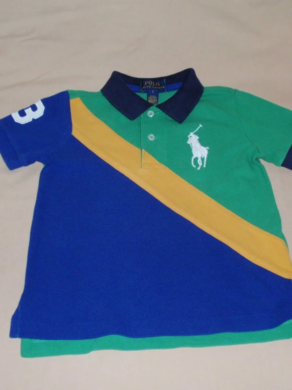 Lot of 2 Ralph Lauren Bear Colorblock Short Sleeve Pique Polos Sz 18m 2t